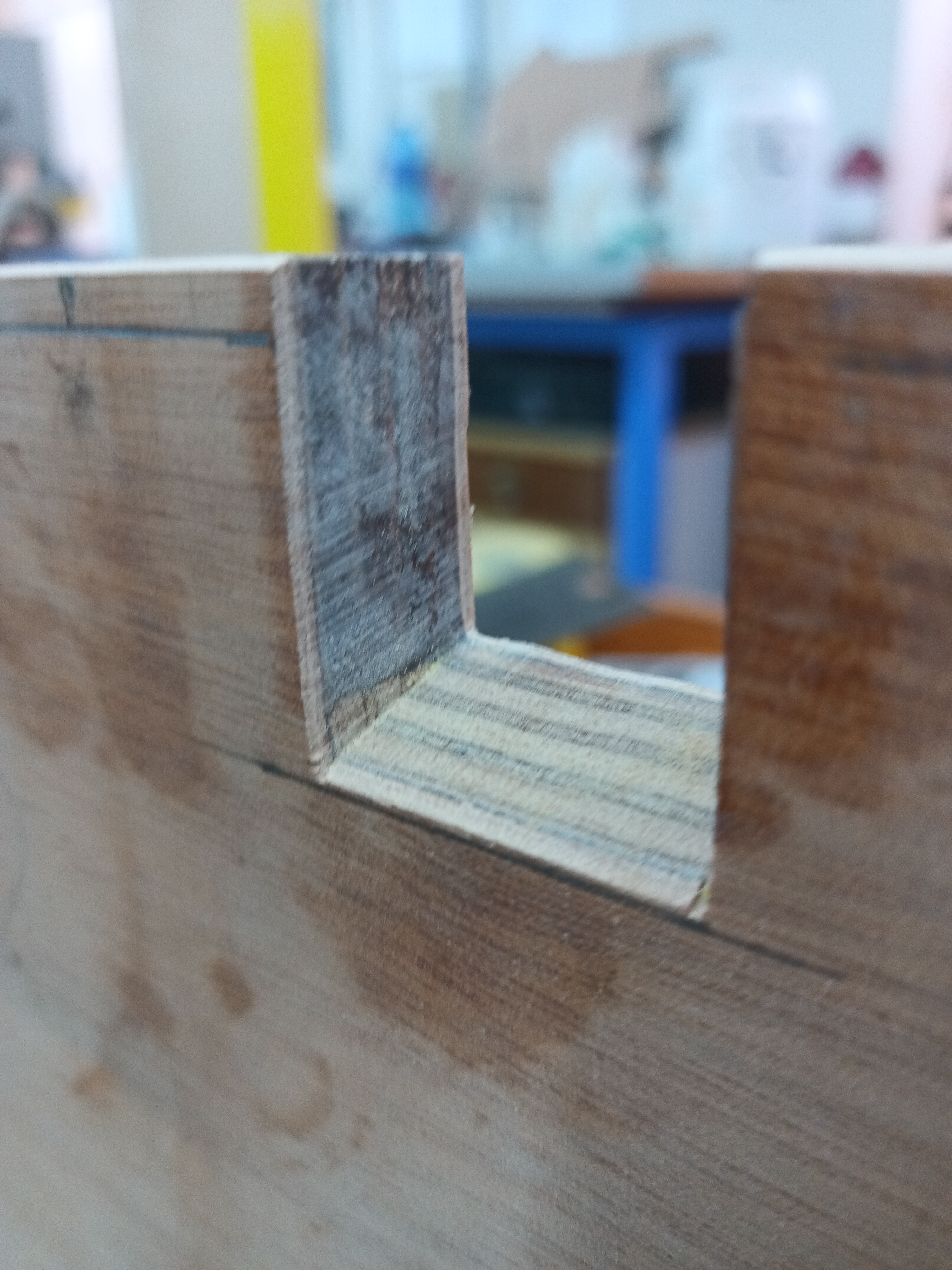 Notch trimmed at an angle.